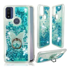 Funda Para Moto G Pure 2022 - Con Brillos Celestes + Anillo