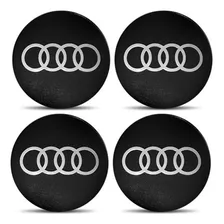 Jogo 4 Emblema Logo Adesivo Roda Audi 55mm Preto