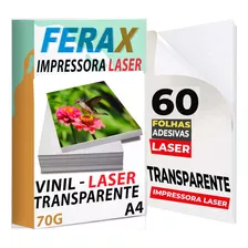 60 Vinil Adesivo Transparente 100% A4 Impressora Laser