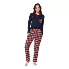 Pijama Mujer Invierno Pantalón Y Remera Escocés