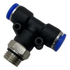 Conexão Pneumática Tee 8mm X Rosca Central 1/8 Bsp - 2 Peças