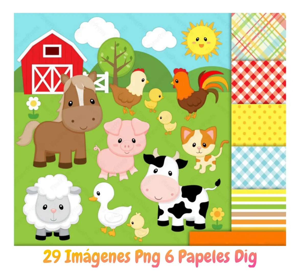 Kit Imagenes Png Animalitos Granja Cliparts + Papeles Dig