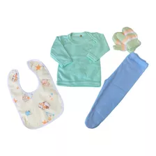 Conjunto 4 Piezas Camiseta Panty Algodón Para Bebé 0-3 Meses