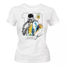 Camiseta Estampada Messi 10 De Fondo Con 2 Copas Mujer Idk 