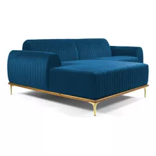 Sofá 320cm 5 Lugares Com Chaise Esquerdo Pés Gold Molino B-1 Cor Azul-claro Desenho Do Tecido Liso