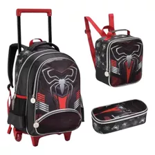 Mochila Infantil C Rodinhas Menino Spider Aranha 2020 Estojo