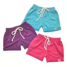 Kit C/3 Shorts Bebê Infantil Bermuda Menino E Menina Verão