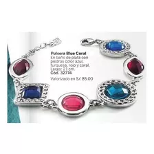 Pulsera Blue Coral Baño Rodio Plata Con Piedras Ésika