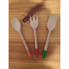 3 Utensilios De Cocina Para Cocinar O Jugar. Madera. 