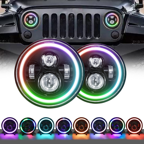 2* Rgb 7'' Faro Led Redondo Ojo ngel Wrangler Jeep Vocho Jk Foto 5