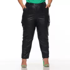 Calça Cargo Feminina Plus Size Cigarrete Bolsos Laterais