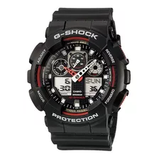 Relógio De Pulso Casio G-shock Ga100 Com Corpo Preto, Analógico-digital, Para Masculino, Fundo Preto, Com Correia De Resina Cor Preto, Agulhas Cor Branco E Vermelho, Subdials De Cor Cinza E Branco, 