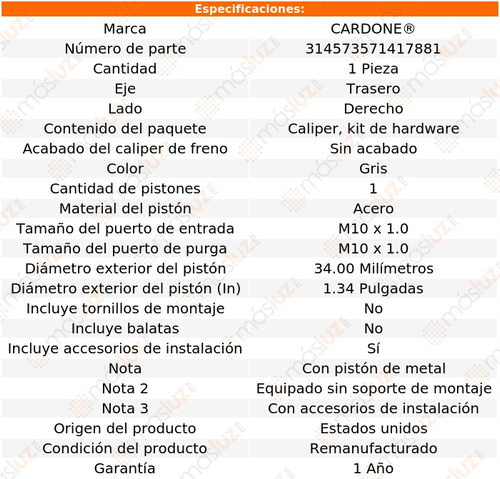 (1) Caliper O Mordaza Tras Der Infiniti G20 99/02 Cardone Foto 5