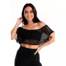 Blusa Feminina Transparente Tela E Cropped Preto Tomara Que