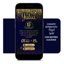 Convite Virtual Azul Royal Gold C/ Links Clicáveis