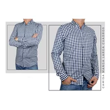 Camisa Manga Larga Para Hombre Botones Con Bolsillo Cuadros