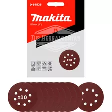 10 Discos Lija Con Velcro 125mm (5) Grano 120 Makita D-54536