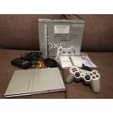 Playstation 2 Slim Prata Silver Satin Com Caixa Da Série