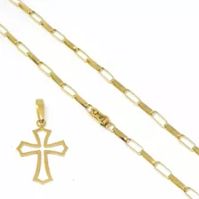 Cordão Tijolinho 12 Grs E Pingente Crucifixo 2 Grs Ouro 18k