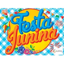 Painel Decorativo Tnt 1,40 X 1,03m Festa Junina Xadrez Azul