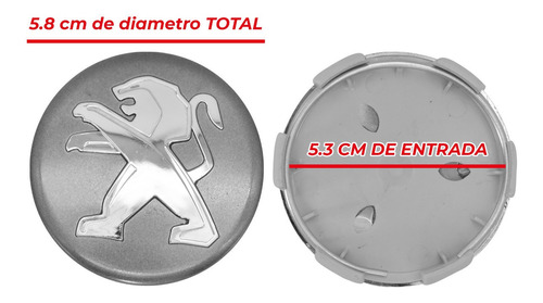 Juego 4 Centros De Rin 58mm Peugeot Gris Oscuro Logo Cromo Foto 2