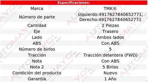 2) Mazas Traseras Con Abs Tmk Corolla L4 2.0l 2019-2020 Foto 2