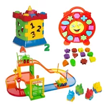 Kit Brinquedo Educativo Relógio Castelo Pista Carro Infantil