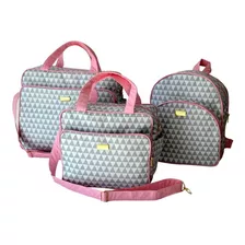 Kit Bolsas Triângulo Rosa Bebê Maternidade Infantil Mochila