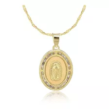 Medalla Virgen De Guadalupe Mate Y Cadena 2mm 10k Amarillo