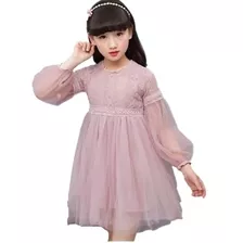 Vestido Manga Longa Tam 2 Anos Rosa Menina Renda Daminha 