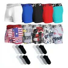 Kit 10 Cuecas Boxer Droop! + 6 Pares De Meia