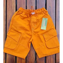 Bermuda Niño Azulino Gabardina Naranja