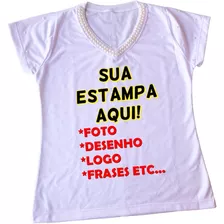 Camiseta Baby Look Estampada Com Pérolas Sua Arte Estampada