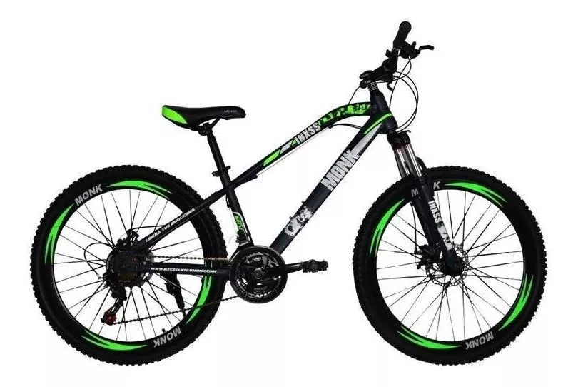 Mountain Bike Monk Inxss 2021 R26 18 21v Color Negro/verde Con Pie De Apoyo