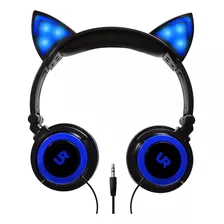 Audífonos Orejas De Gato Luz Led Azul Urbano