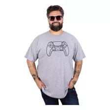 Camiseta Video Game Masculina Plus Size Controle Ps5 Cinza