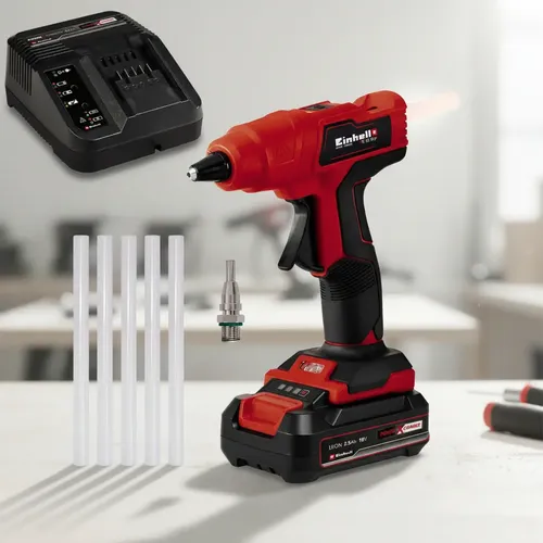 Kit Einhell: Pistola Silicona Encoladora Batería 18 Li + Cargador Y Batería 18v 2.5 Ah Litio