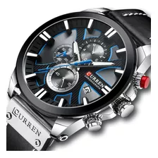 Reloj curren hombre correa de piel Negro Cronografo fechador