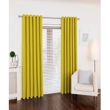 Cortina Para Sala E Quarto 300x280 Com Ilhos Para Varão Cor Amarelo-canário