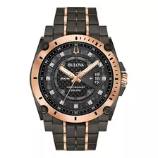 Reloj Hombre Bulova 98d149 Champlain Color De La Correa Plateado Color Del Bisel Rosa Color Del Fondo Negro