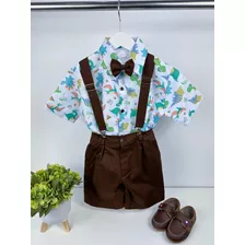 Conjunto Temático Menino Dinossauro Marrom Social