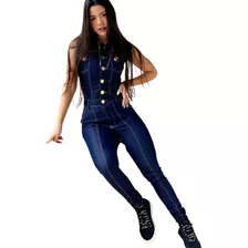 Macacão Jeans Feminino Longo Regata C/botões 34*36*38*40*42*