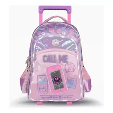 Mochila Footy Con Carro 18' Call Me Con Luz F2141 Legitima Color Violeta