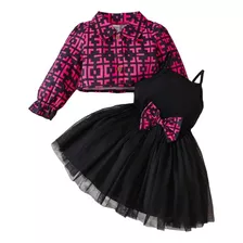 Conjunto Bebe Geométrico Manga Amplia Con Malla Vestido