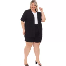 Conjunto Kimono Plus Size Com Bermuda De Malha Moda Verão