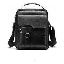 Bolsa Tiracolo Masculina De Couro Mão E Ombro Casual Preta