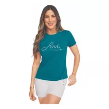 Playera Casual Dama Azul Adorno Pedrería 964-36