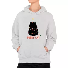 Poleron Canguro Cat Merry Gato Gatito Navidad Moda Mujer