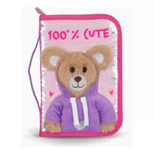 Cartuchera Desplegable 1 Piso Osito Teddy Footy F21034 Color Osito Violeta