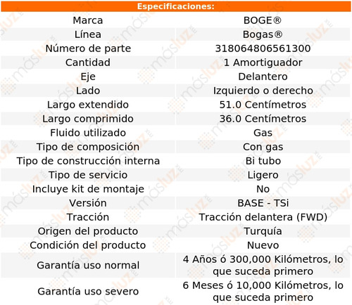 (1) Amortiguador Gas Izq/der Del Polo L4 1.2l 16/17 Boge Foto 2